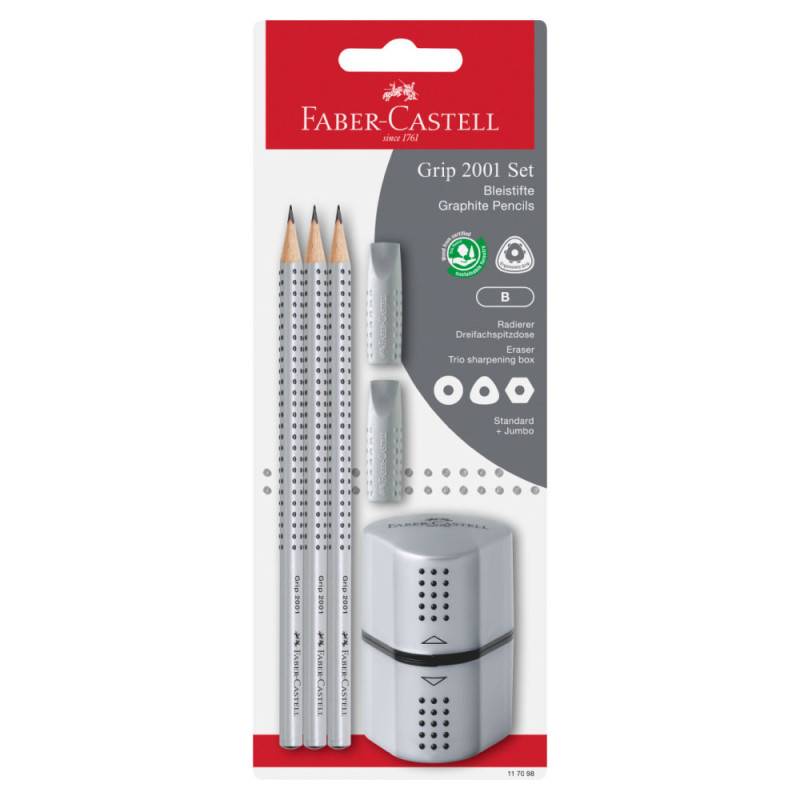 FABER-CASTELL Bleistift Grip 2001, Sets 3er Set, FABER-CASTELL Sets 3er Set (B) + Radierer von Faber-Castell