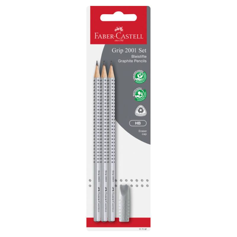 FABER-CASTELL Bleistift Grip 2001, Sets 3er Set, FABER-CASTELL Sets 3er Set (HB) + 2x Radierer von Faber-Castell