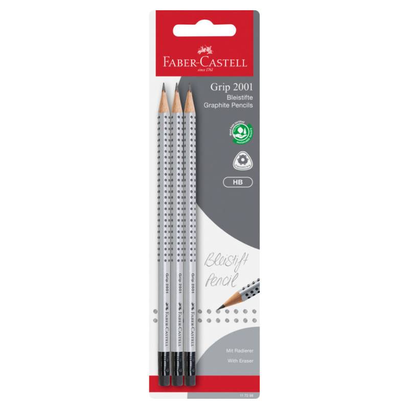 FABER-CASTELL Bleistift Grip 2001, Sets 3er Set, FABER-CASTELL Sets 3er Set (HB) + integr. Radierer von Faber-Castell