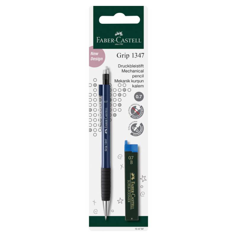FABER CASTELL Druckbleistift Grip, Sets Sets, Farbe blau, FABER-CASTELL Sets 0,7mm + 12x Fein-Minen (B) von Faber-Castell