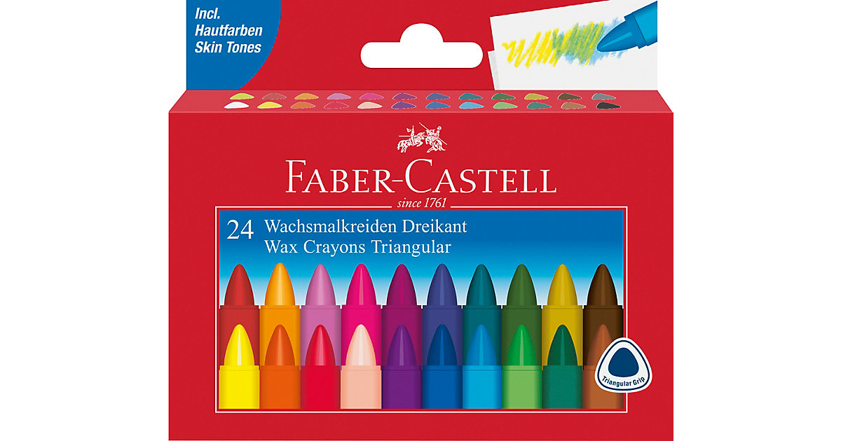 Dreikant-Wachsmalkreiden TRIANGULAR, 24 Farben mehrfarbig von Faber-Castell