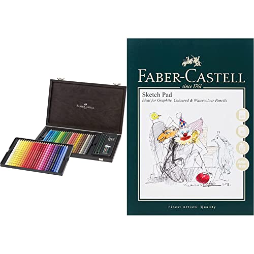 Faber-Castell 110006 - Polychromo Farbstift Polychromos, 48er Holzkoffer mit Zubehör, wasserfest, bruchsicher, bunt & Art & Graphic Skizzenblock, A5 160 g/m² Block mit 40 Blatt von Faber-Castell