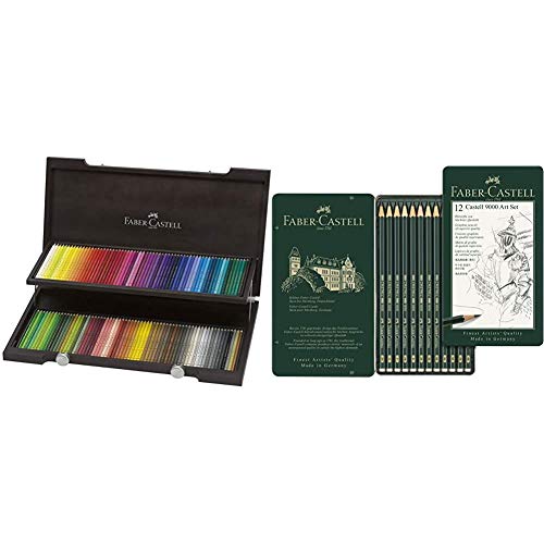 Faber-Castell 110013 - Buntstifte Polychromos, im 120er Holzkoffer & 119065 - Bleistift Castell 9000, 12er Art Set von Faber-Castell