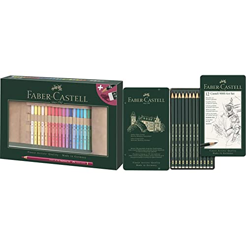 Faber-Castell 110030 - Polychromo Farbstift Polychromos, 30er Set mit Stifterolle aus Kunstleder und Zubehör, bunt & F119065 119065 - Bleistift CASTELL 9000, 12er Art Set, Inhalt: 8B - 2H von Faber-Castell