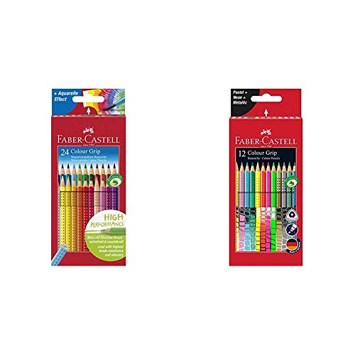 Faber-Castell 112424 - Farbstift Colour Grip Kartonetui 24er & 201569 Buntstift Sonderfarbset, Colour Grip, 12er Etui von Faber-Castell