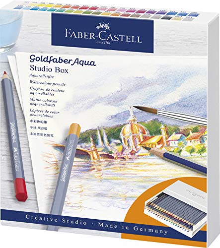 FABER-CASTELL 114616 - Aquarellstifte Goldfaber Aqua, 38er Atelierbox inklusive Zubehör, bunt von FABER-CASTELL