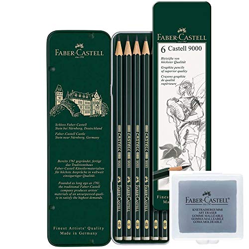 Faber-Castell 119063 Bleistift Castell 9000, 6-er Etui + Knetgummi / Knetradierer von Faber-Castell