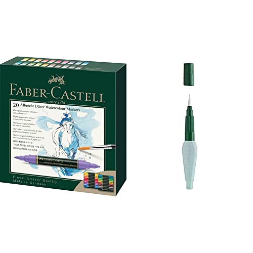 Faber-Castell 160320 Aquarellmarker Albrecht Dürer mit Doppelspitze für flächigen und präzisen Farbauftrag, 20er Etui, bunt & 185105 - Art & Graphic Wassertankpinsel, 1 Stück, medium brush von Faber-Castell