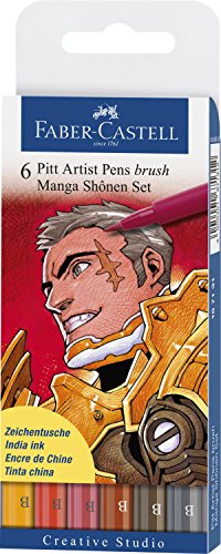 Faber-Castell 167131 - Tuschestift Pitt artist pen brush -Manga Shônen- 6er Packung von Faber-Castell