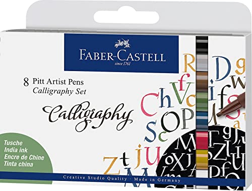Faber-Castell 167508 Tuschestift Pitt Artist Pen Calligraphy Set, 2,5 mm, 8er Etui, Mehrfarbig von Faber-Castell