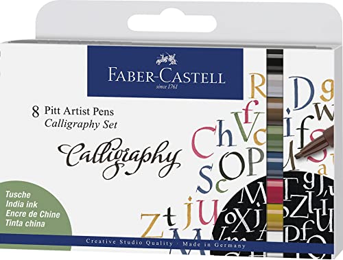 FABER-CASTELL 167508 Tuschestift Pitt Artist Pen Calligraphy Set, 2,5 mm, 8er Etui, Mehrfarbig von FABER-CASTELL