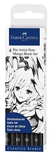 Faber-Castell 267121 - Tuschestift Pitt Artist Pen Manga, Schreibfarbe schwarz mit verschiedenen Spitzen, 4er Etui von Faber-Castell