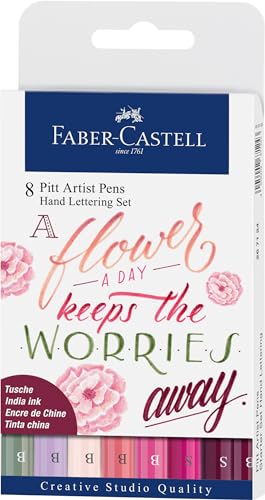 Faber-Castell 267124 - Tuschestift Pitt Artist Pen Lettering, Rosatöne, 8er Etui, Mehrfarbig von Faber-Castell