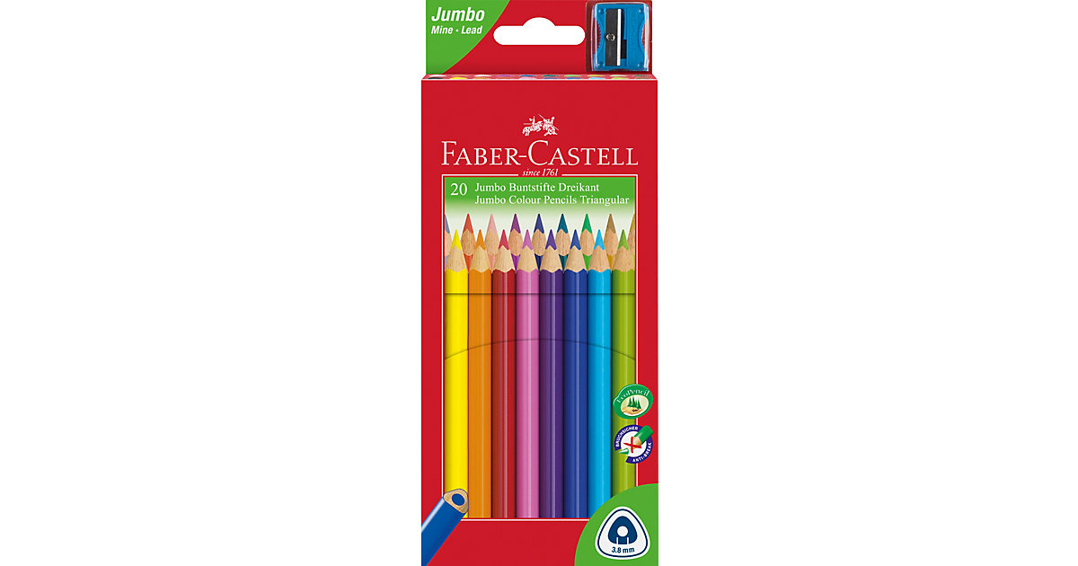 Dreikant-Buntstifte JUMBO TRIANGULAR, 20 Farben, inkl. Anspitzer mehrfarbig Modell 10 Dreikant-Buntstifte JUMBO TRIANGULAR, 20 Farben, inkl. Anspitzer mehrfarbig Modell 10 von Faber-Castell