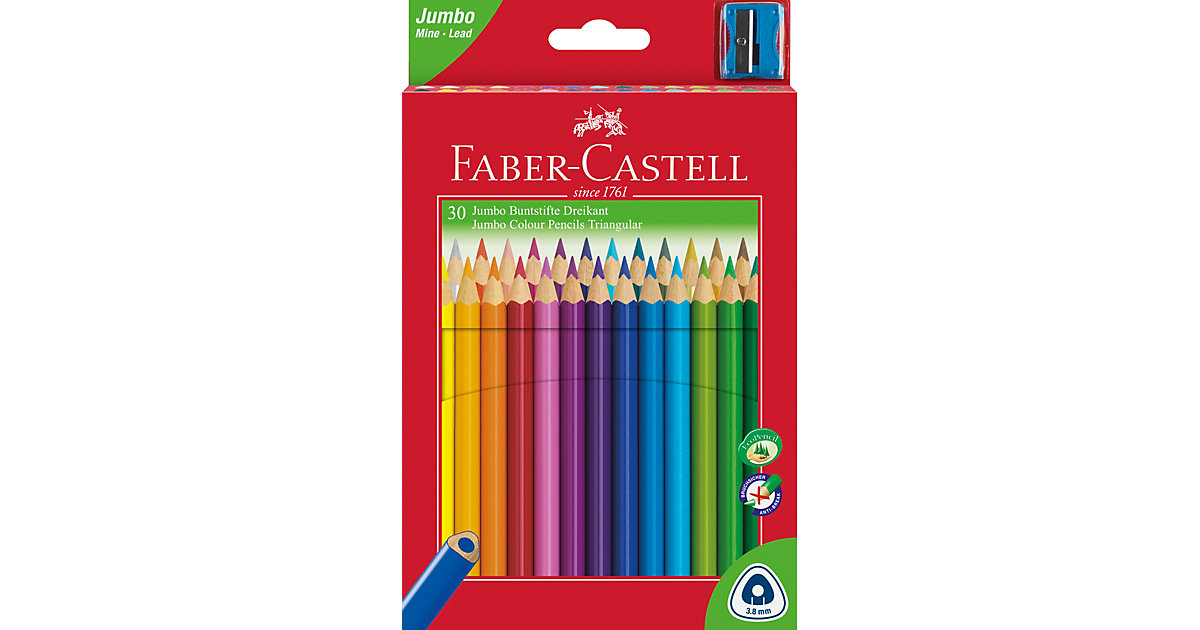 Dreikant-Buntstifte JUMBO TRIANGULAR, 30 Farben, inkl. Anspitzer mehrfarbig Dreikant-Buntstifte JUMBO TRIANGULAR, 30 Farben, inkl. Anspitzer mehrfarbig von Faber-Castell