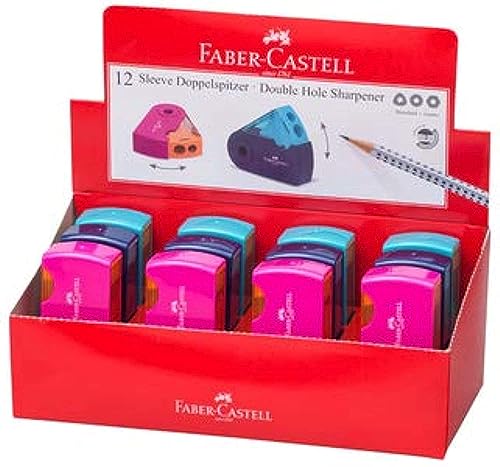 Faber Castell Spitzer Sleeve 2 Löcher mit Mini-Anspitzer, Mehrfarbig, 6933256640468 von Faber-Castell