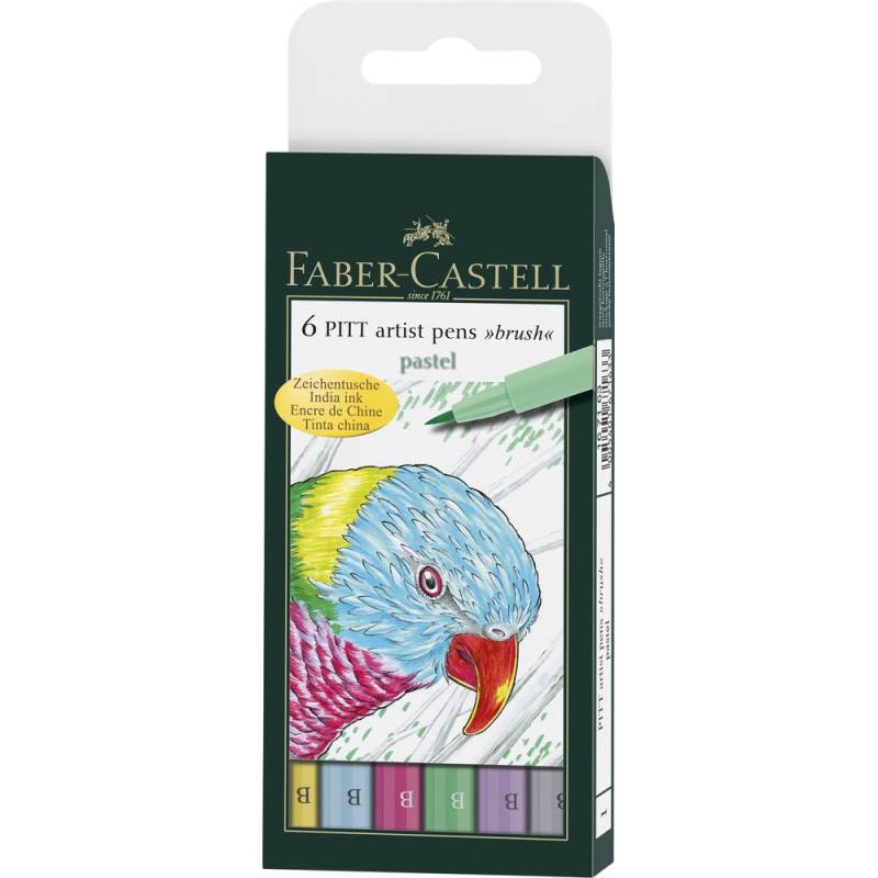 Faber-Castell Tuschestift PITT artist pen B Set 6er Etui Pastell von Faber-Castell