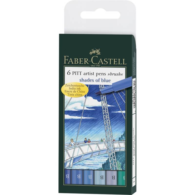 Faber-Castell Tuschestift PITT artist pen B Set 6er Etui Shades of Blue von Faber-Castell