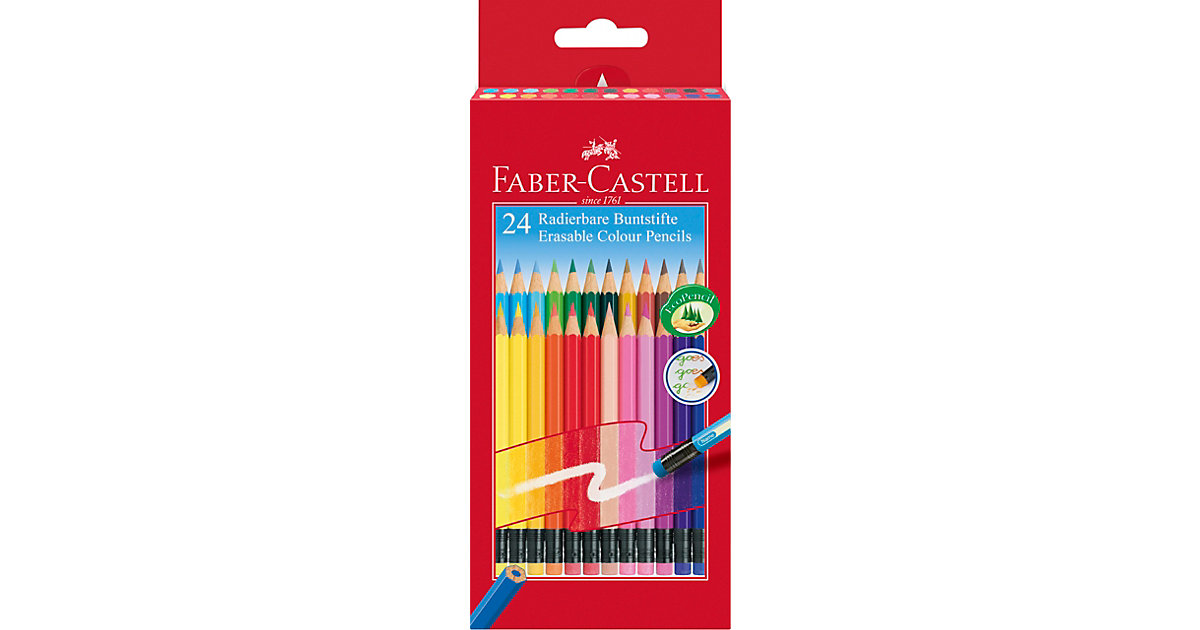 Sechskant-Buntstifte radierbar, 24 Farben von Faber-Castell