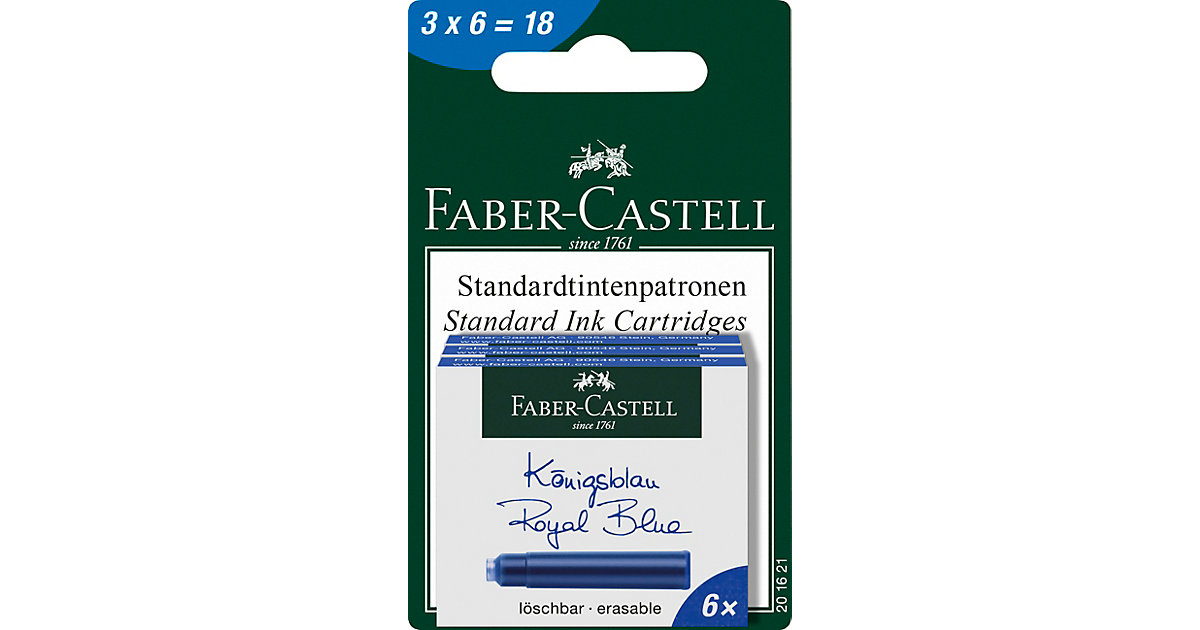 Standard-Tintenpatronen, blau, löschbar, 18 Stück Standard-Tintenpatronen, blau, löschbar, 18 Stück von Faber-Castell