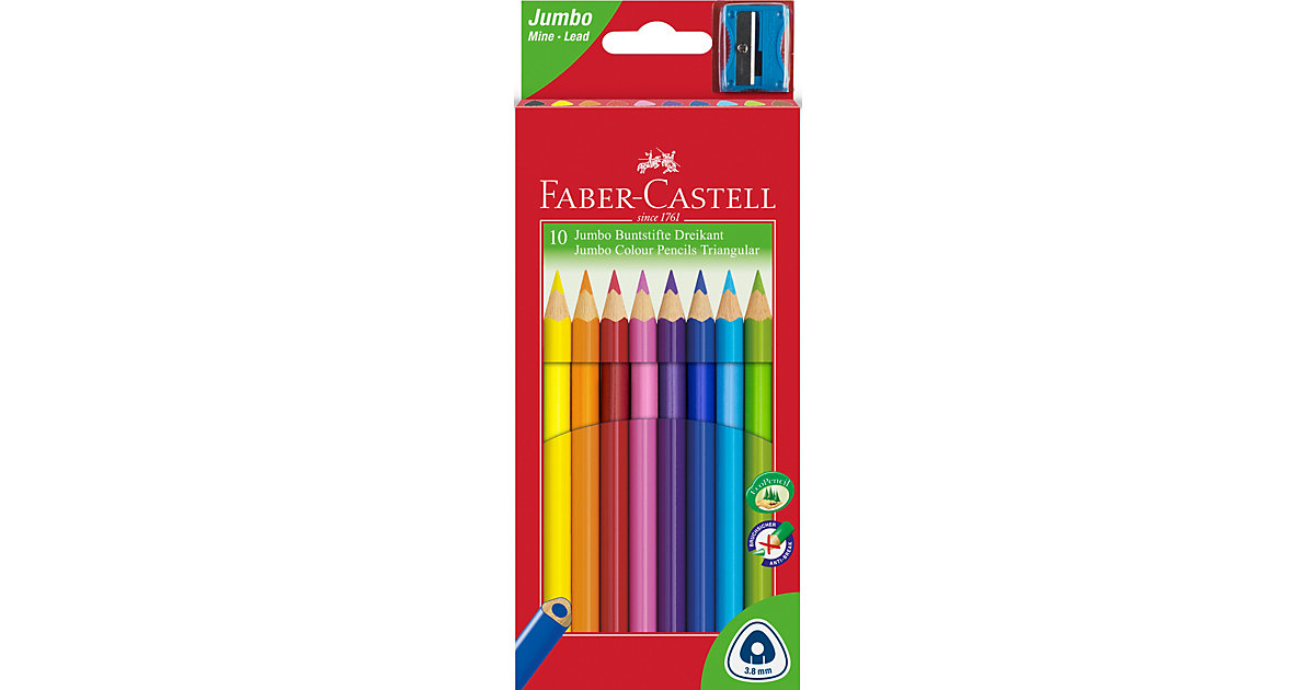 Dreikant-Buntstifte JUMBO TRIANGULAR, 10 Farben, inkl. Anspitzer mehrfarbig Modell 1 Dreikant-Buntstifte JUMBO TRIANGULAR, 10 Farben, inkl. Anspitzer mehrfarbig Modell 1 von Faber-Castell