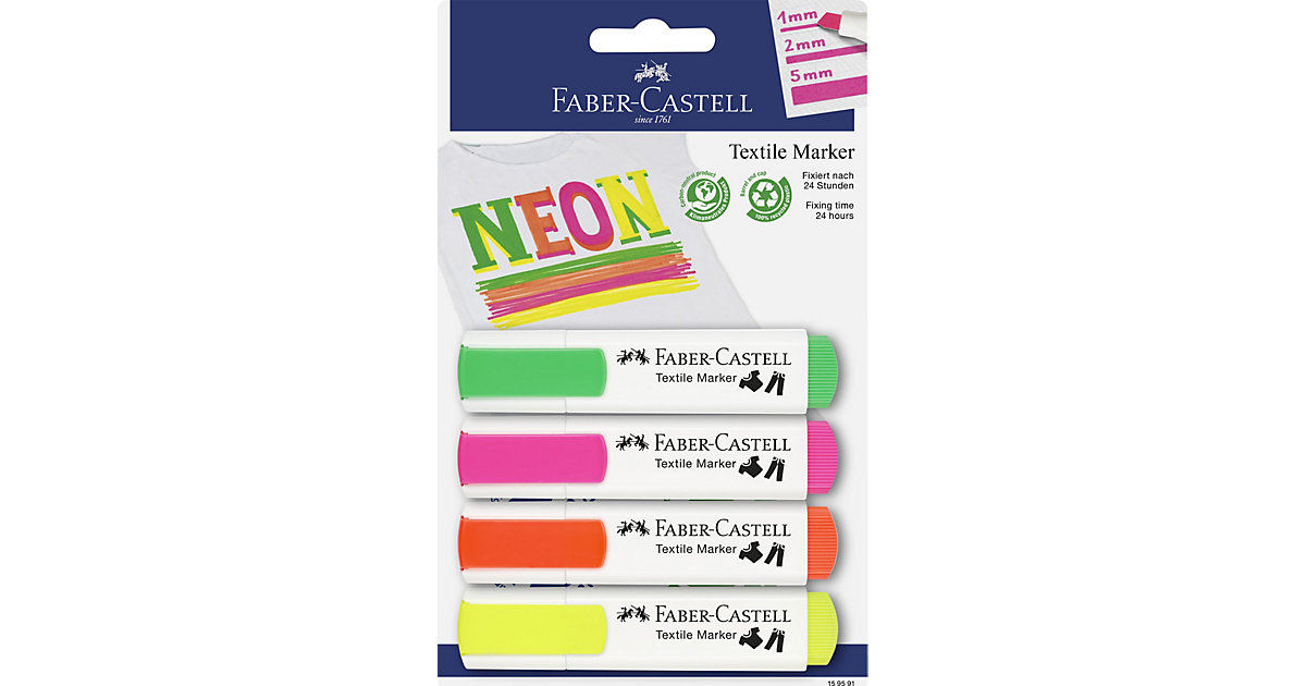 Textilmarker neon, 4 Farben von Faber-Castell