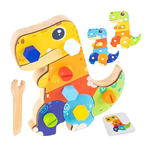 Dinosaurier-Sensorbrett, Dinosaurier-Schraubspielzeug - Holz-Dinosaurier-Schraubspielzeug - Niedliche, farbenfrohe Lernwerkzeuge, Mehrzweck-Sensortafel für Feinmotorik und Auge-Hand-Koordination von Fabixoin