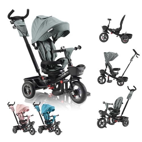 FableKids 5in1 Dreirad Noemi mit Schubstange ab 18 Monate bis 25kg, Vorwärts und Rückwärtsfahrt, PU-Reifen, Freilauf geräumiger, Korb, Tasche, Getränkehalter - Grau FableKids 5in1 Dreirad Noemi mit Schubstange ab 18 Monate bis 25kg, Vorwärts und Rückwärtsfahrt, PU-Reifen, Freilauf geräumiger, Korb, Tasche, Getränkehalter - Grau von FableKids