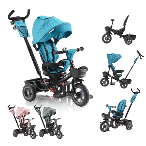 FableKids 5in1 Dreirad Noemi mit Schubstange ab 18 Monate bis 25kg, Vorwärts und Rückwärtsfahrt, PU-Reifen, Freilauf geräumiger, Korb, Tasche, Getränkehalter - Türkis FableKids 5in1 Dreirad Noemi mit Schubstange ab 18 Monate bis 25kg, Vorwärts und Rückwärtsfahrt, PU-Reifen, Freilauf geräumiger, Korb, Tasche, Getränkehalter - Türkis von FableKids