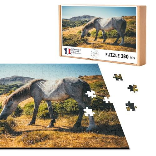 Klassisches Puzzle, 280 Teile, graues Pferd auf einer Wiese, Gras, Gelb von Fabulous