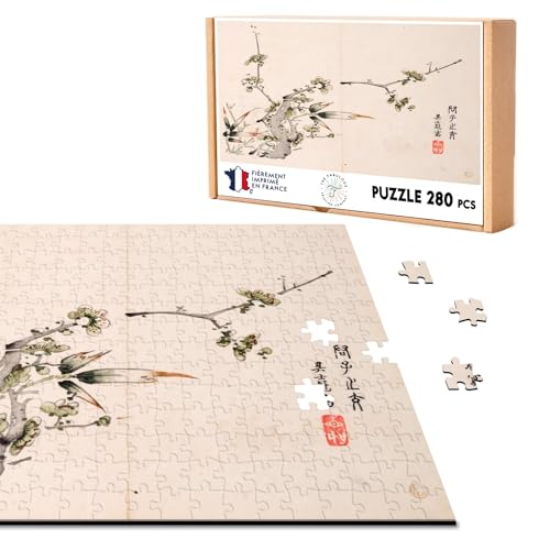 Klassisches Puzzle, 280 Teile, japanisches Stempel, 2 Pflanzen, feine Kunst, Original Vintage von Fabulous