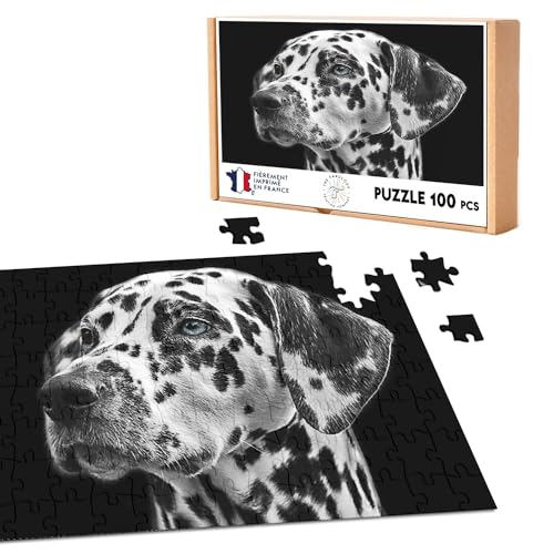 Klassisches Puzzle 100 Teile Dalmatiner Hund Schwarz und Weiß Nahaufnahme Kopf Niedlich von Fabulous