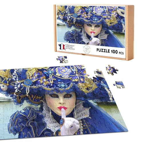 Klassisches Puzzle 100 Teile Karneval Venedig Maske Weiß Kostüm Blau von Fabulous