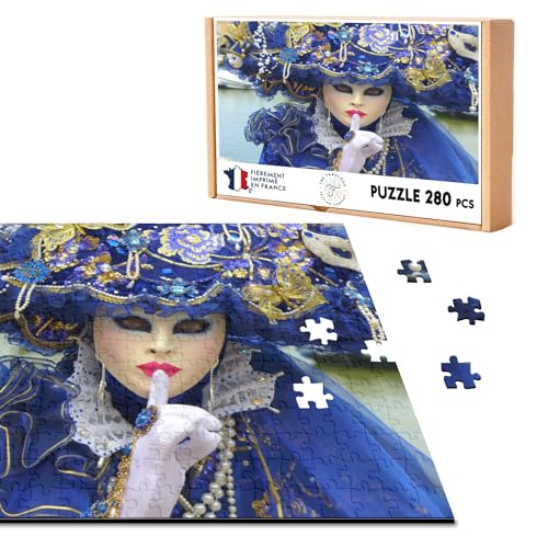 Klassisches Puzzle 280 Teile Karneval Venedig Maske Weiß Kostüm Blau von Fabulous