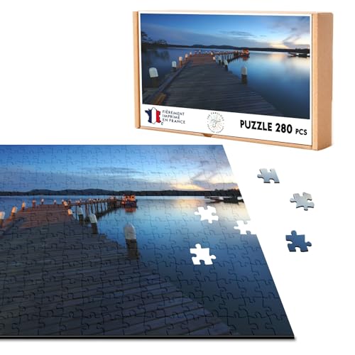 Klassisches Puzzle 280 Teile Ponton aus Holz auf einem See Sonnenuntergang von Fabulous