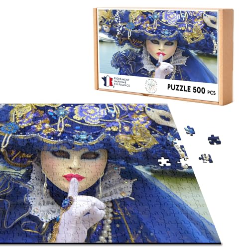 Klassisches Puzzle 500 Teile Karneval Venedig Maske Weiß Kostüm Blau von Fabulous