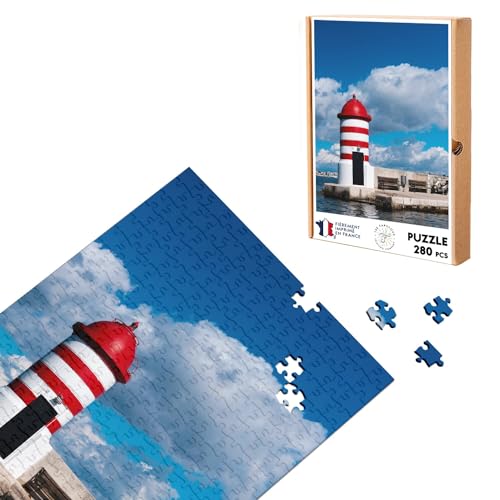 Puzzle Classic 280 Teile Kleiner Leuchtturm rot und weiß auf dem Seebrücke Ozean von Fabulous