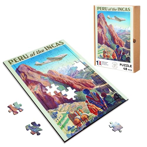 Puzzle aus Holz, 48 Teile, Peru Inkas, Poster, Reise, Vintage, Flugzeug von Fabulous