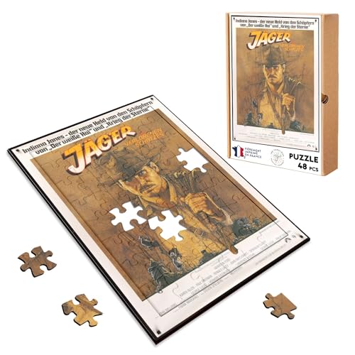 Puzzle aus Holz, 48-teilig, Jäger des Verlorenen Schatzes, altes deutsches Filmplakat, Vintage Kino von Fabulous