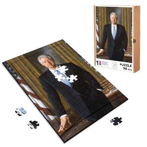 Puzzle aus Holz, 96 Teile, Bill Clinton, USA, President, Malerei, weißes Haus von Fabulous