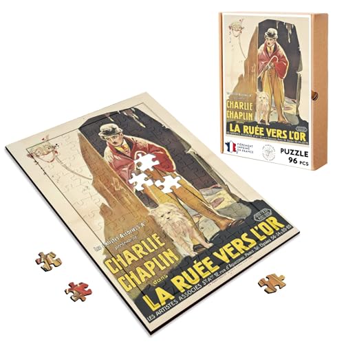 Puzzle aus Holz, 96 Teile, Motiv: Goldrausch, altes französisches Poster, Retro-Film, Kino, Vintage von Fabulous