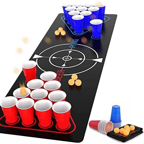 Faburo Beer Pong Tisch Matte Set 180x61cm mit 22 Bechern 6 Bälle, aus Kunststoff von Faburo