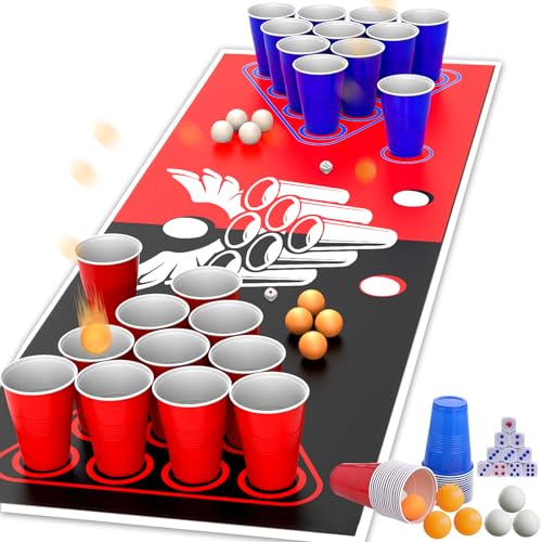 Faburo Bierpong Becher Set, 180x60cm Bierpong Tische Matte Set mit 30 Becher+8 Tischtennisbälle+10 Würfel+Tischmatte, Beerpong Partybecher für Trinkspiele Party Weihnachten, Rot Beer Pong Tisch Matte Faburo Bierpong Becher Set, 180x60cm Bierpong Tische Matte Set mit 30 Becher+8 Tischtennisbälle+10 Würfel+Tischmatte, Beerpong Partybecher für Trinkspiele Party Weihnachten, Rot Beer Pong Tisch Matte von Faburo