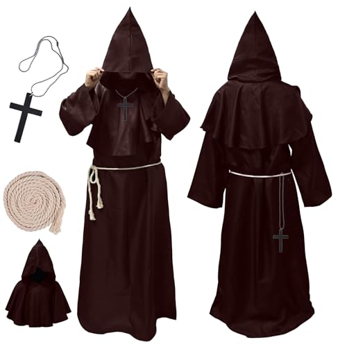 Faburo Halloween Kostüm Herren, Robe Mönch Kostüm Set mit Kapuze Kordel Kreuz, Mönchskutte für Halloween Karneval Mottoparty und Rollenspiel, Faschingskostüme Männer, Priester Mönchskostüm (L) Faburo Halloween Kostüm Herren, Robe Mönch Kostüm Set mit Kapuze Kordel Kreuz, Mönchskutte für Halloween Karneval Mottoparty und Rollenspiel, Faschingskostüme Männer, Priester Mönchskostüm (L) von Faburo