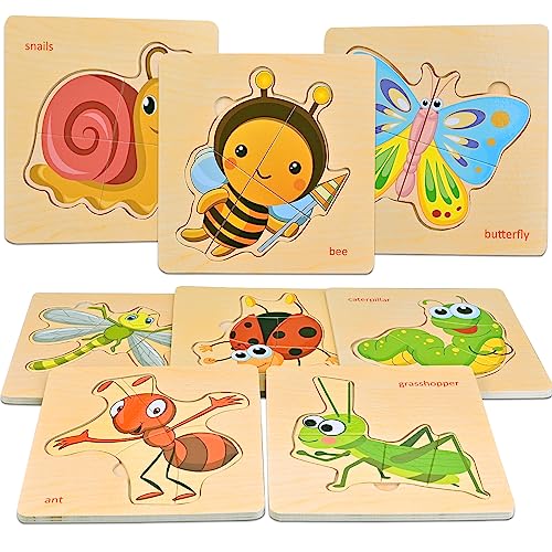 Faburo Holzpuzzle Montessori Spielzeug ab 1-3 Jahre, 8 Stück Tier Steckpuzzle für Baby und Kleinkind, Holzspielzeug Puzzle für Kinder von Faburo