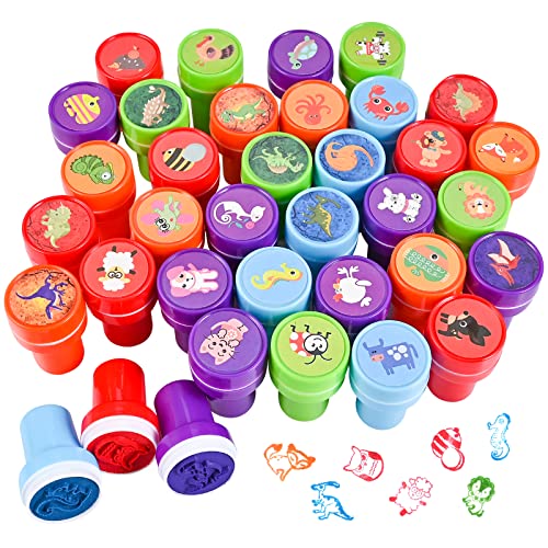 Faburo Stempel Kinder 36 Stück Stempelset Tiere, Selbstfärbende Stempel, Kinder Spielzeug, Kinderstempel Briefmarken Geschenke für Kindergeburtstag Schulpreise Partyzubehör Klassenzimmer Preis von Faburo