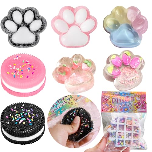2 Stück Oreo Squishy und 5 x Groß Squishy Spielzeug Katzenpfoten 1xWaffelgebäck Soft Squeeze Biscuit , Montessori Sensorisches Quetschspielzeug für Autismus Spielzubehör von Facaihy