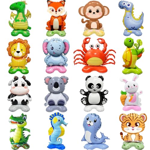 Facaihy 16 Stück luftballons tiere,Helium Ballons,Folienballon Tiere,Löwe Tiger Elefant,Waldtiere Helium Ballons,Dschungel Waldtiere für Kinder Geburtstag Party Deko von Facaihy