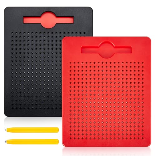 Faccito 2 Stück Magnetische Zeichenbretter Magnettafel Kinder Magnetisches Stahlkugel Zeichentafel mit Stift Magnetspiel Magnet Spielzeug Reisebeschäftigung für Kinder Ab 3 Jahre(Schwarz, Rot) von Faccito