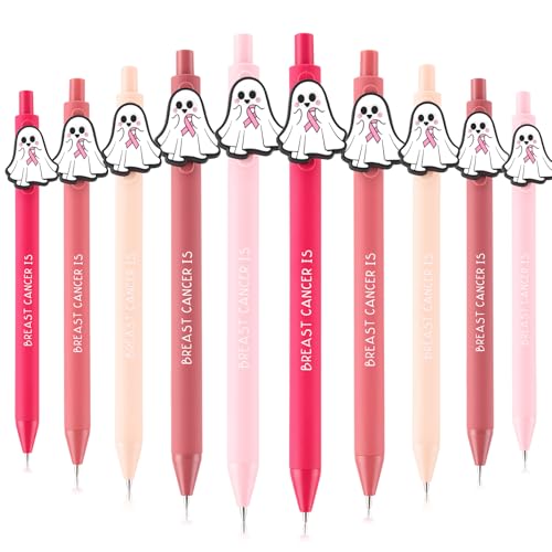 Faccito 50 Stück Halloween Brustkrebs-Bewusstseins-Stifte Geschenke Großpackung Brustkrebs Geist Kugelschreiber Rosa Schleife Partygeschenke für Wohltätigkeitsorganisationen Frauen Überlebende von Faccito